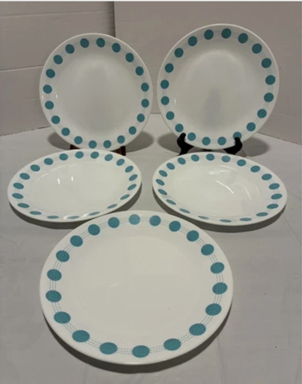 Corelle | Set of 5 Vintage South Beach Turquoise Dot 10" Dinner Plates